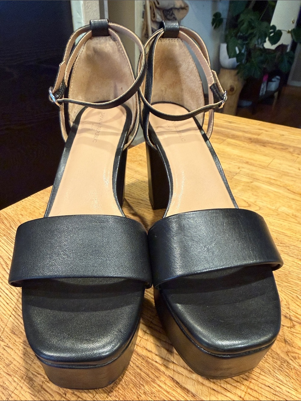 Banana Republic Black Platform Block Heel Sandals